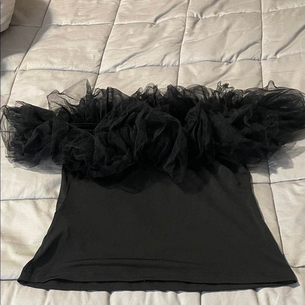 Black Ruffled Off-Shoulder Top